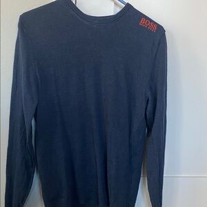 BOSS Men's Dark Blue and Gray Long Sleeve Tee
